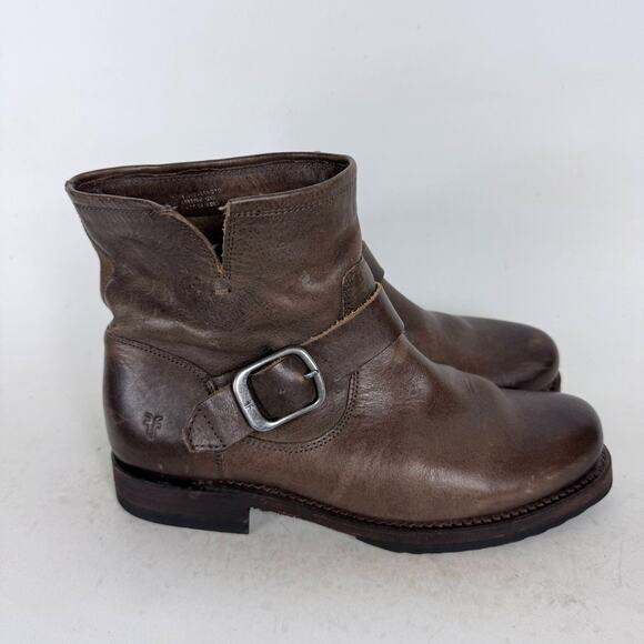 Frye Veronica Ankle Boots Women's 8 Brown Leather Pull-On Round Toe Buckle - Picture 2 of 10